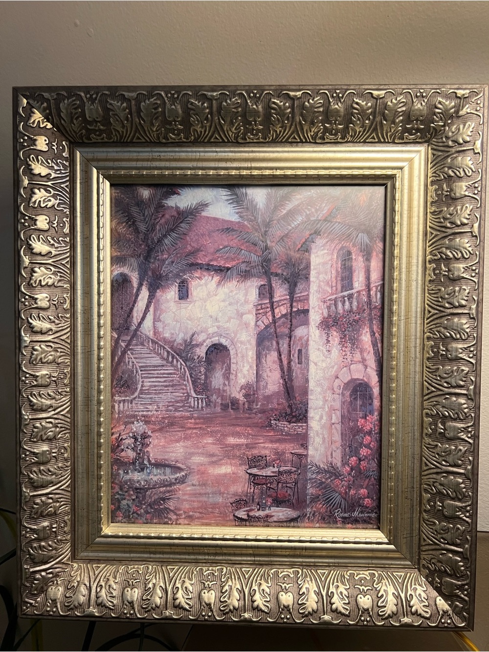 Classic Gold Framed Wall Art Print - Vintage Courtyard Scene
